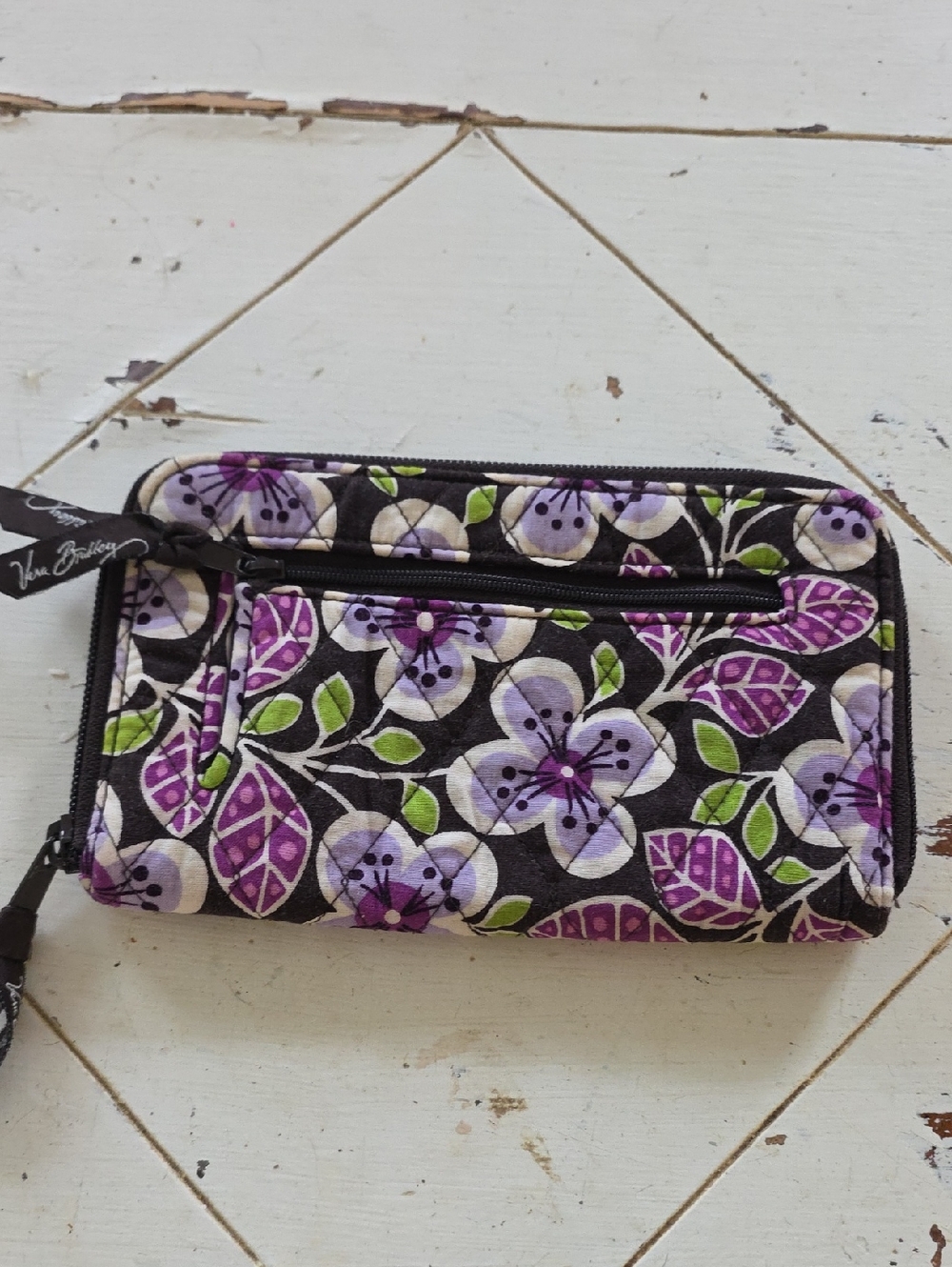 Vera Bradley Black Quilted Wallet with Purple Floral Print